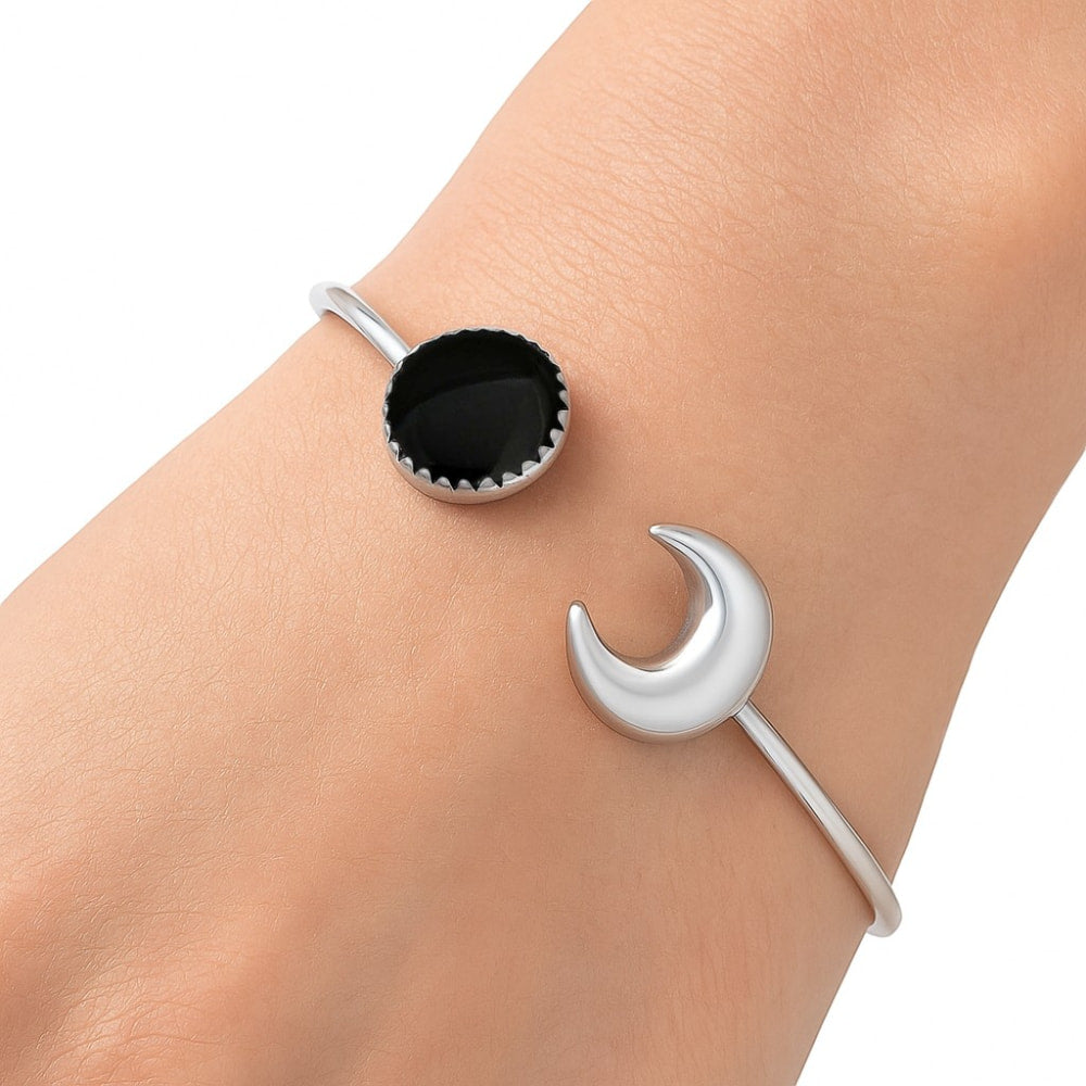 Premium Quality Crescent Moon Black Onyx Cuff Bangle Bracelet B-1046 23-EB10087