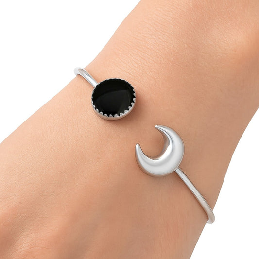 Premium Quality Crescent Moon Black Onyx Cuff Bangle Bracelet B-1046 23-EB10087