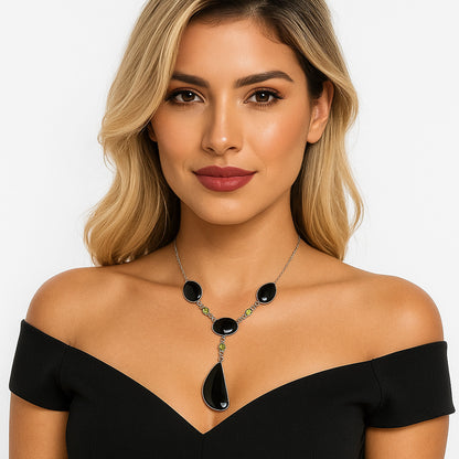 Premium Quality Black Onyx - Brazil & Peridot Necklace N-1023 23-EN10062