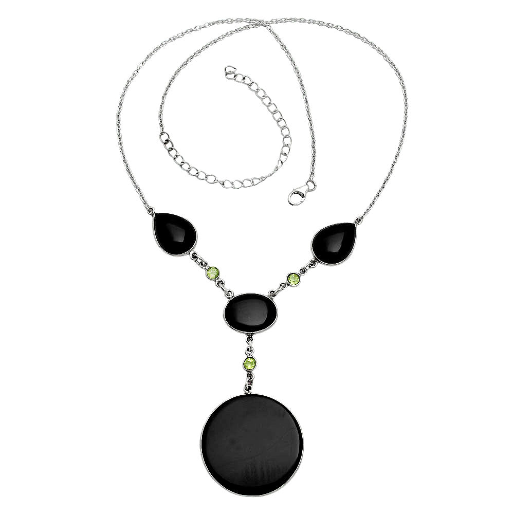 Premium Quality Black Onyx - Brazil & Peridot Necklace N-1023 23-EN10063
