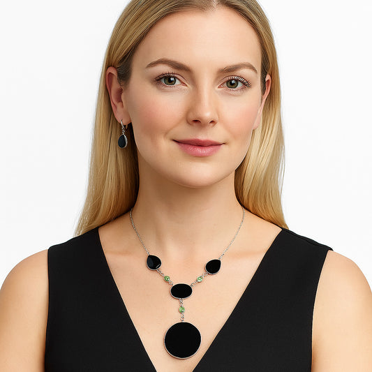 Premium Quality Black Onyx - Brazil & Peridot Necklace N-1023 23-EN10063