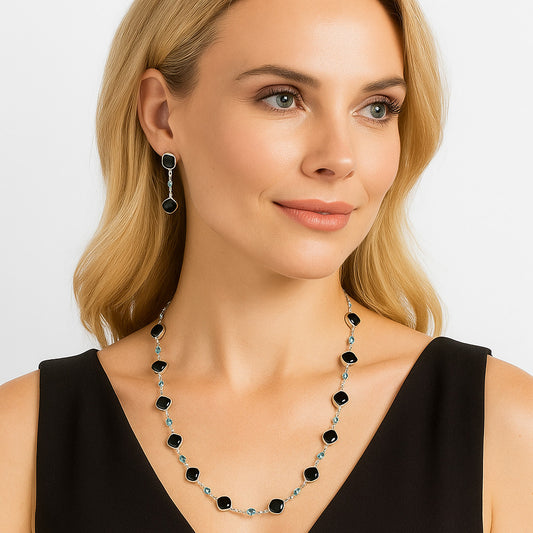 Premium Quality Black Onyx - Brazil & Sky Blue Topaz Necklace N-1024 23-EN10066