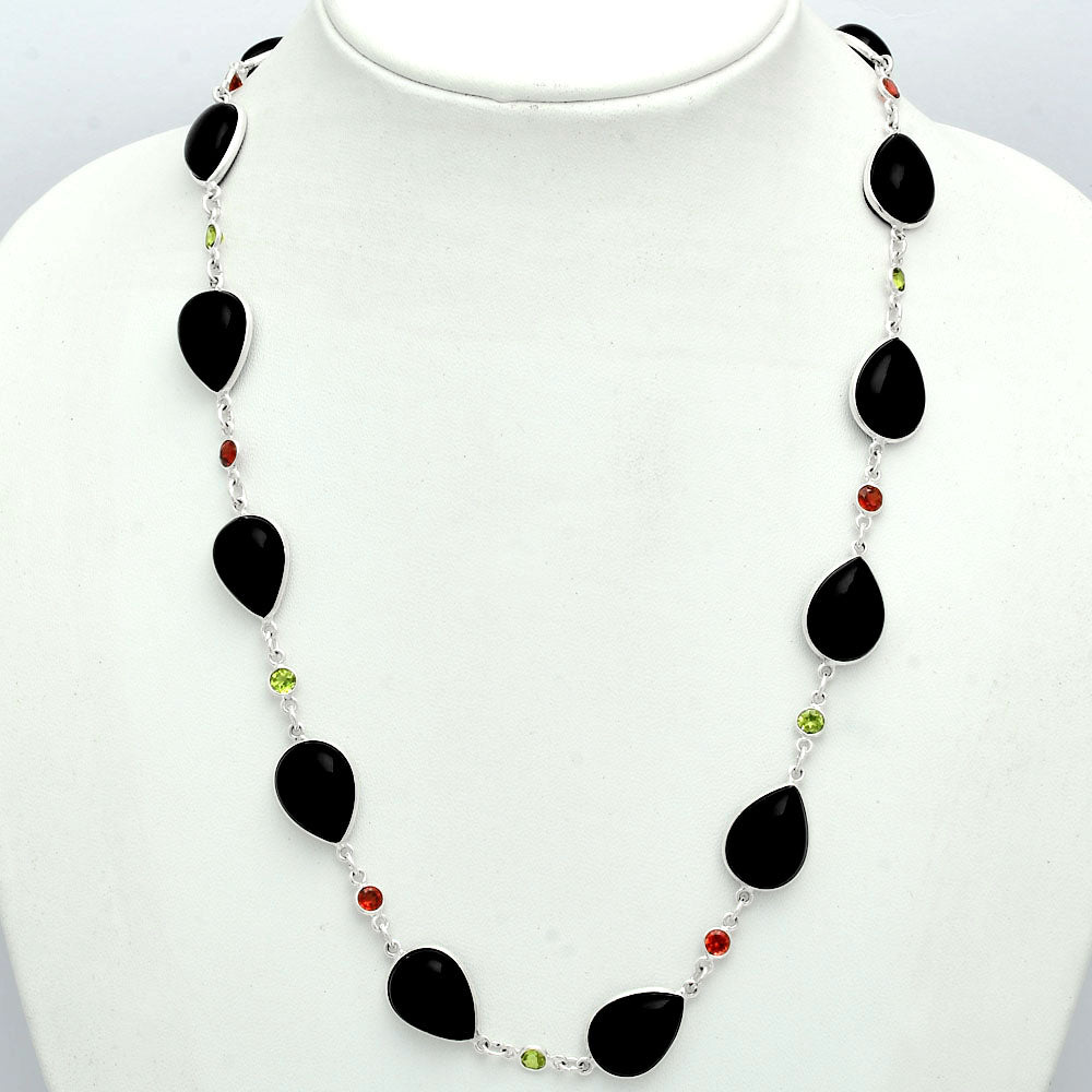 Premium Quality Black Onyx, Peridot & Garnet Necklace N-1024 23-EN10067