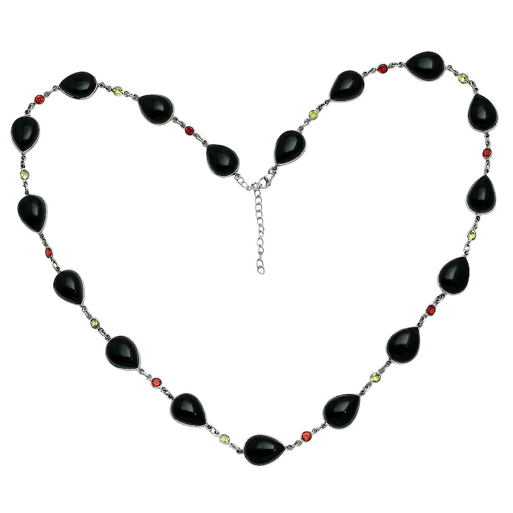 Premium Quality Black Onyx, Peridot & Garnet Necklace N-1024 23-EN10067