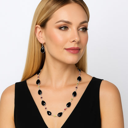 Premium Quality Black Onyx, Peridot & Garnet Necklace N-1024 23-EN10067