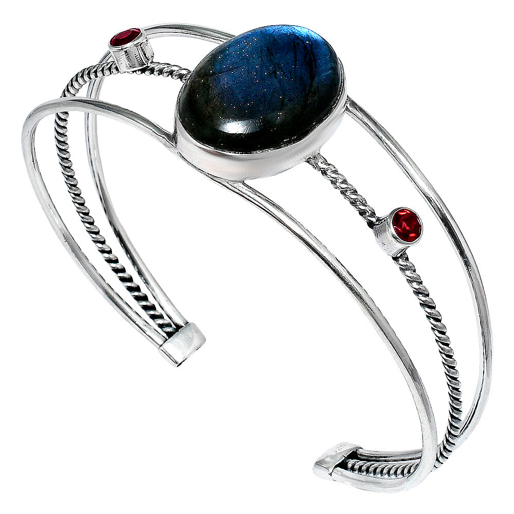 Premium Blue Labradorite & Garnet Cuff Bangle Bracelet B-1011 24-EB10102