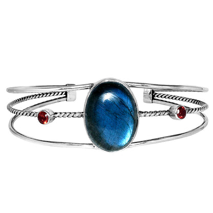 Premium Blue Labradorite & Garnet Cuff Bangle Bracelet B-1011 24-EB10102