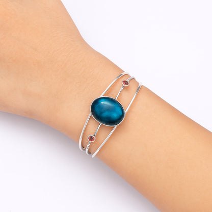 Premium Blue Labradorite & Garnet Cuff Bangle Bracelet B-1011 24-EB10102