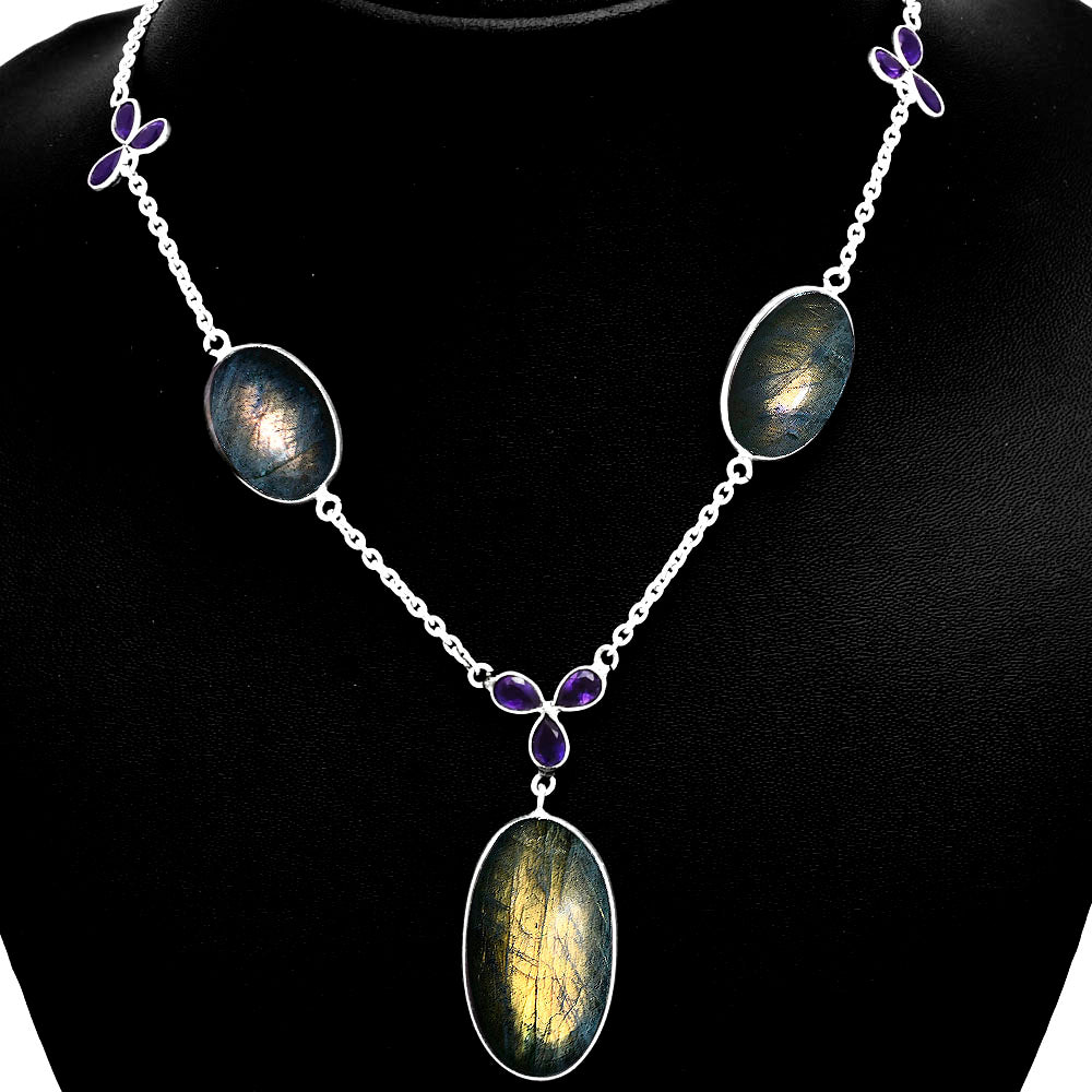 Premium Quality Orange Labradorite & Amethyst Necklace N-1021 24-EN10068