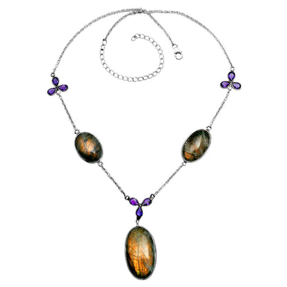 Premium Quality Orange Labradorite & Amethyst Necklace N-1021 24-EN10068