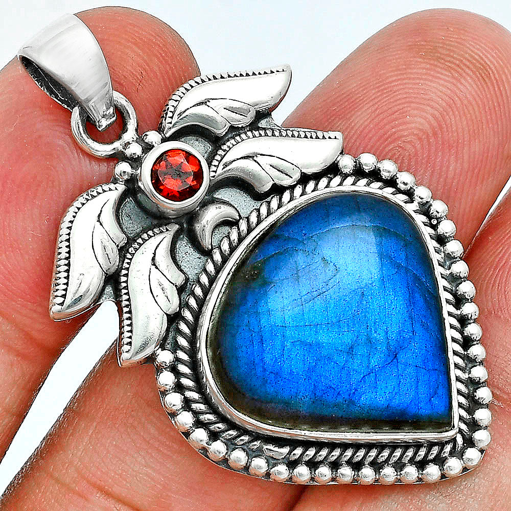 Premium Quality Blue Labradorite & Garnet Pendant P-1740 24-EP10107