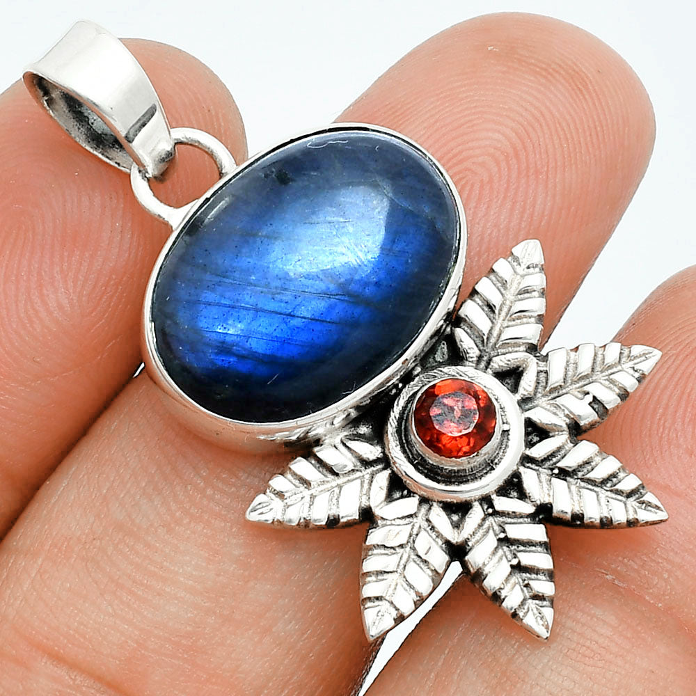 Premium Quality Blue Fire Labradorite & Garnet Pendant P-1425 24-EP10108