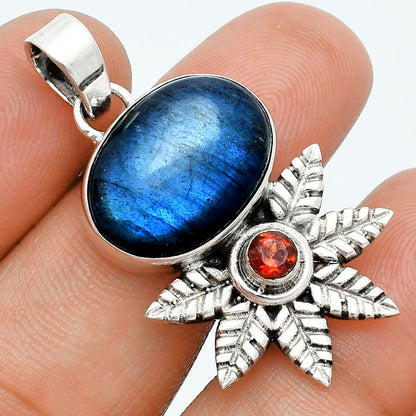 Premium Quality Blue Fire Labradorite & Garnet Pendant P-1425 24-EP10109