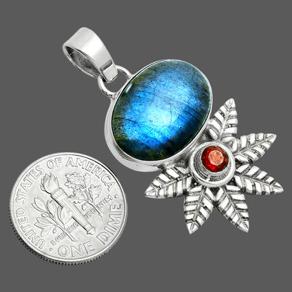 Premium Quality Blue Fire Labradorite & Garnet Pendant P-1425 24-EP10109