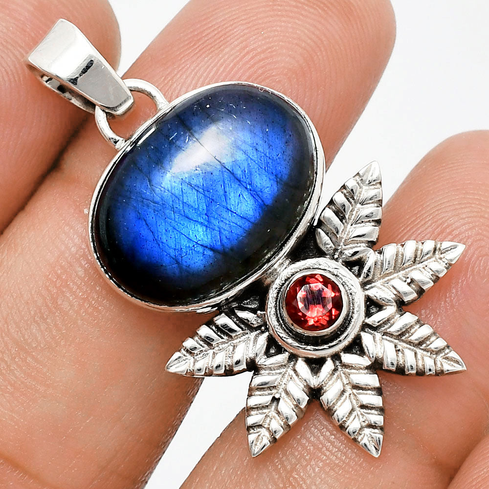 Premium Quality Blue Fire Labradorite & Garnet Pendant P-1425 24-EP10110