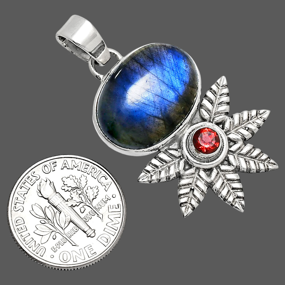 Premium Quality Blue Fire Labradorite & Garnet Pendant P-1425 24-EP10110