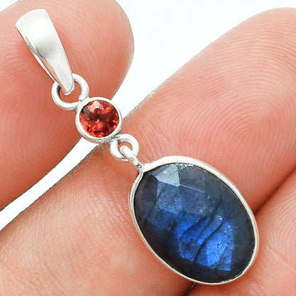 Premium Quality Blue Labradorite & Garnet Pendant Earrings Set T-1010 24-ET10022