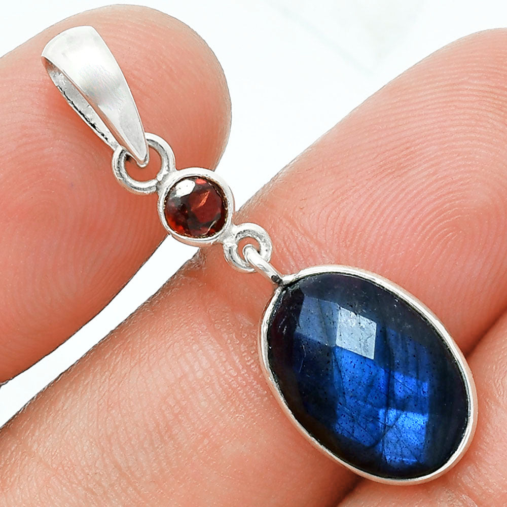 Premium Quality Blue Labradorite & Garnet Pendant Earrings Set T-1010 24-ET10025