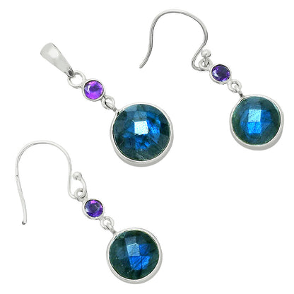 Premium Blue Labradorite & Amethyst Pendant Earrings Set T-1010 24-ET10029