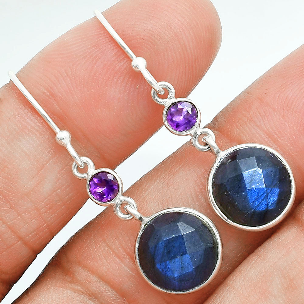 Premium Blue Labradorite & Amethyst Pendant Earrings Set T-1010 24-ET10029