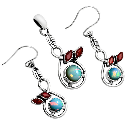 Premium Ethiopian opal & Garnet Pendant Earrings Set T-1013 25-ET10032