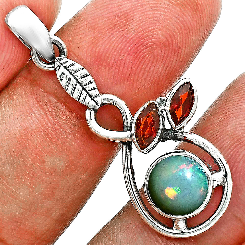Premium Ethiopian opal & Garnet Pendant Earrings Set T-1013 25-ET10032