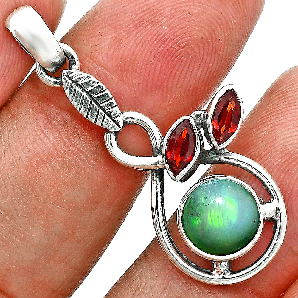 Premium Ethiopian opal & Garnet Pendant Earrings Set T-1013 25-ET10033