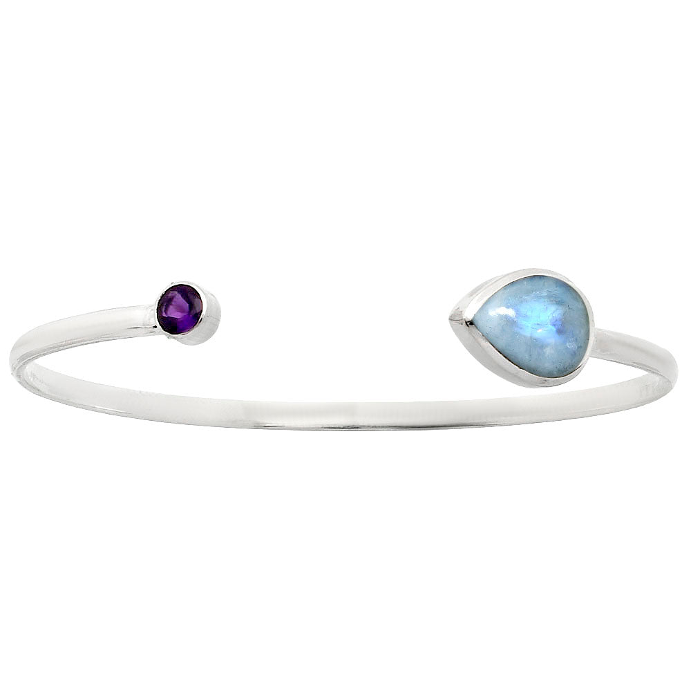 Premium Rainbow Moonstone & Amethyst Cuff Bangle Bracelet B-1004 26-EB10120