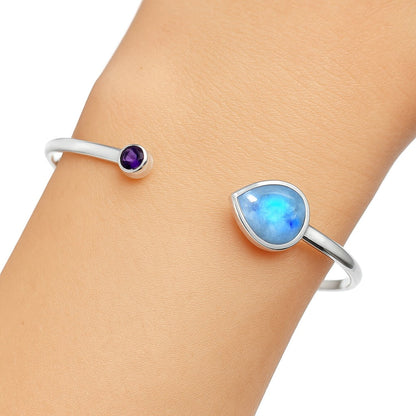Premium Rainbow Moonstone & Amethyst Cuff Bangle Bracelet B-1004 26-EB10120