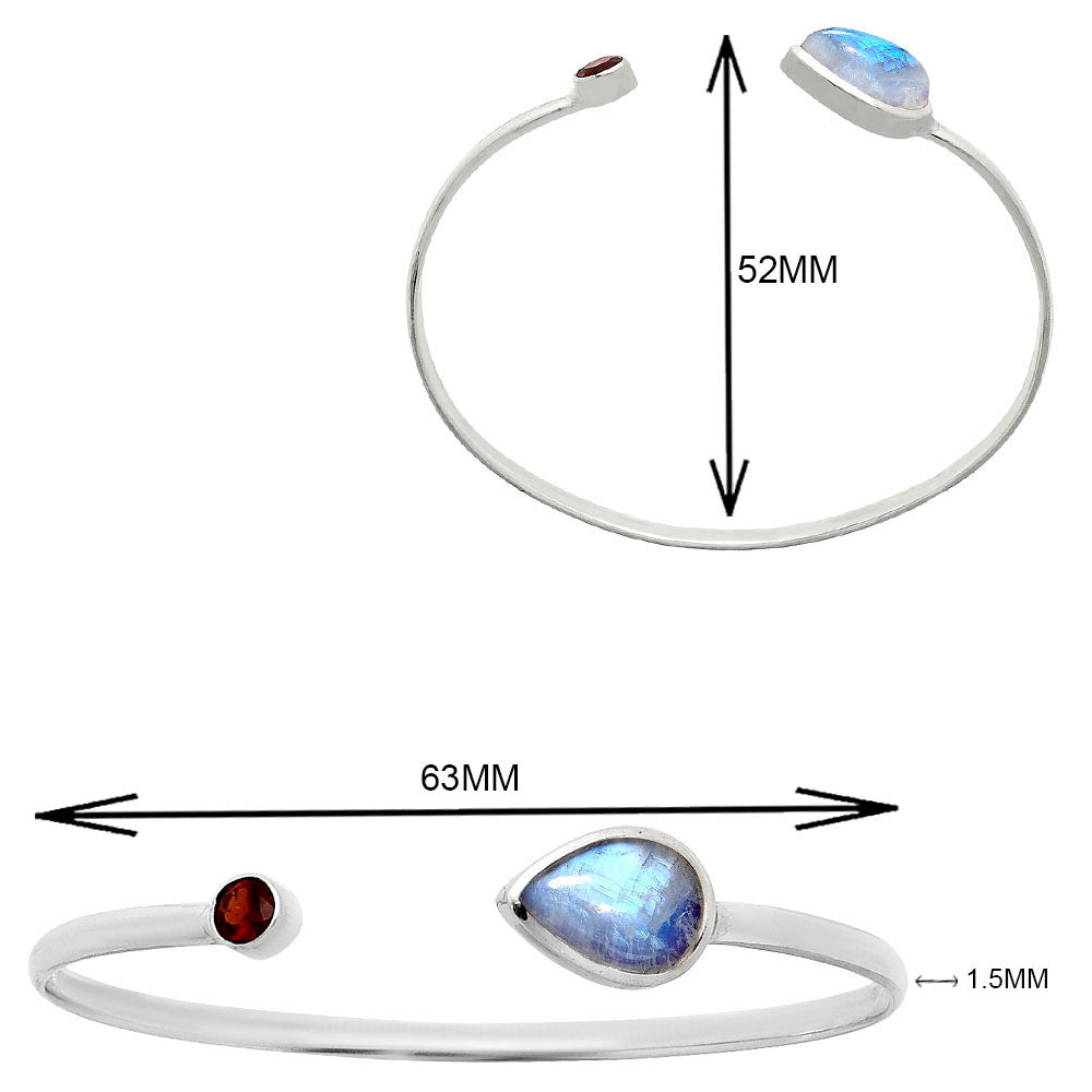Premium Quality Rainbow Moonstone, Garnet Cuff Bangle Bracelet B-1004 26-EB10121