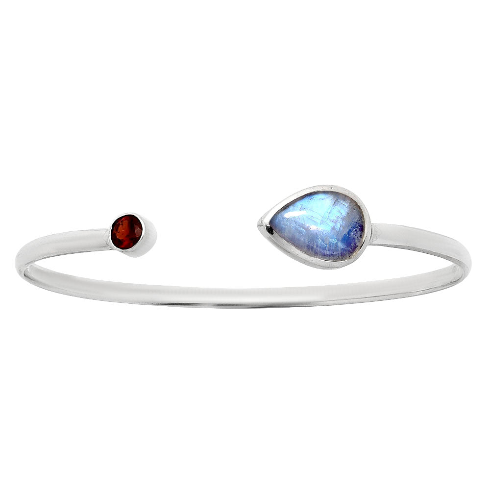 Premium Quality Rainbow Moonstone, Garnet Cuff Bangle Bracelet B-1004 26-EB10121