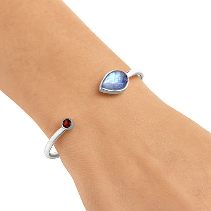 Premium Quality Rainbow Moonstone, Garnet Cuff Bangle Bracelet B-1004 26-EB10121