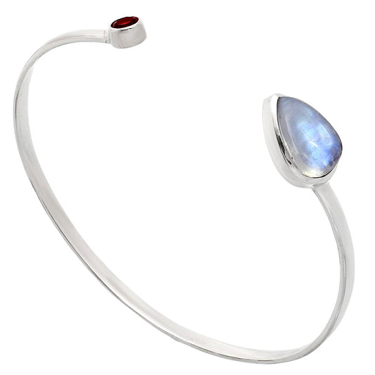Premium Quality Rainbow Moonstone, Garnet Cuff Bangle Bracelet B-1004 26-EB10122