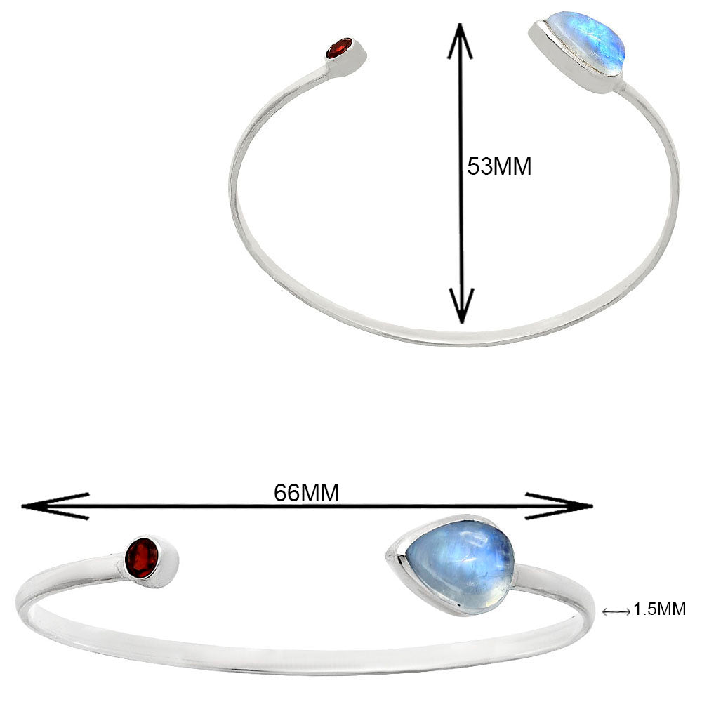 Premium Quality Rainbow Moonstone, Garnet Cuff Bangle Bracelet B-1004 26-EB10122