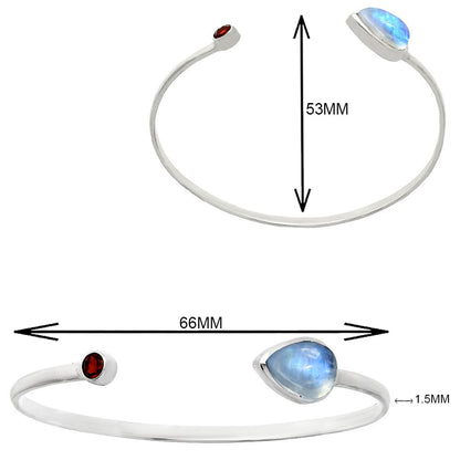 Premium Quality Rainbow Moonstone, Garnet Cuff Bangle Bracelet B-1004 26-EB10122