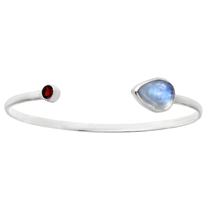 Premium Quality Rainbow Moonstone, Garnet Cuff Bangle Bracelet B-1004 26-EB10122
