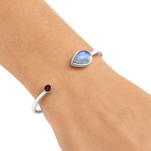 Premium Quality Rainbow Moonstone, Garnet Cuff Bangle Bracelet B-1004 26-EB10122