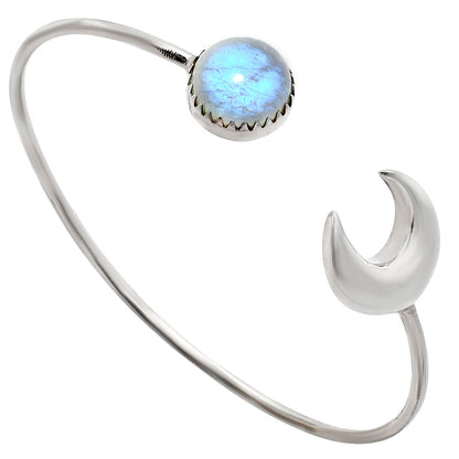 Premium Crescent Moon - Rainbow Moonstone Cuff Bangle Bracelet B-1046 26-EB10128