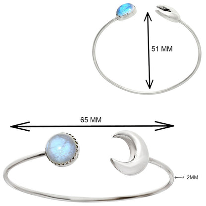 Premium Crescent Moon - Rainbow Moonstone Cuff Bangle Bracelet B-1046 26-EB10128