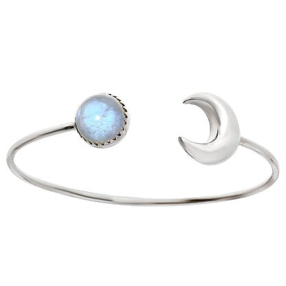 Premium Crescent Moon - Rainbow Moonstone Cuff Bangle Bracelet B-1046 26-EB10128