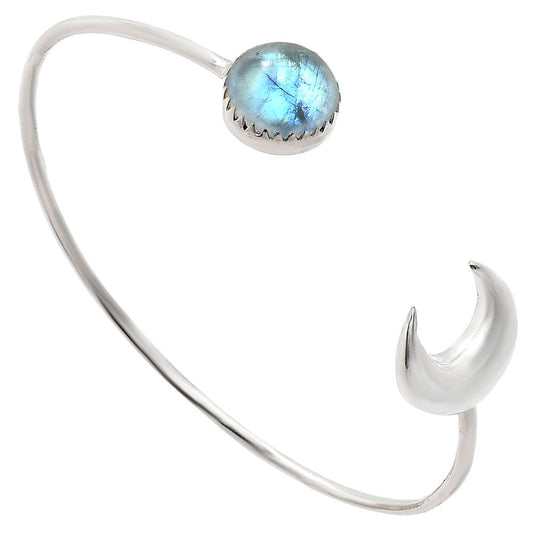 Premium Crescent Moon - Rainbow Moonstone Cuff Bangle Bracelet B-1046 26-EB10130
