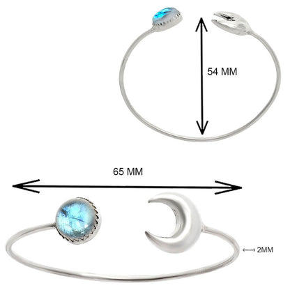 Premium Crescent Moon - Rainbow Moonstone Cuff Bangle Bracelet B-1046 26-EB10130