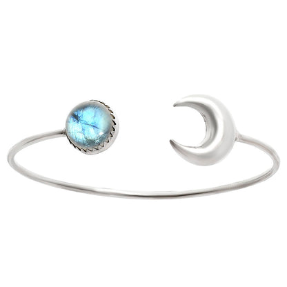 Premium Crescent Moon - Rainbow Moonstone Cuff Bangle Bracelet B-1046 26-EB10130