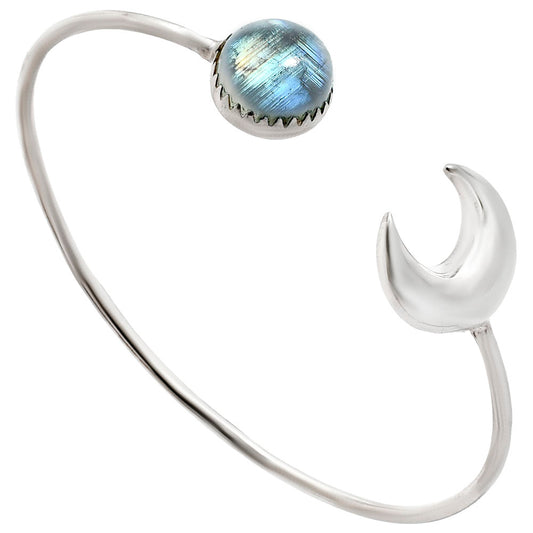 Premium Crescent Moon - Rainbow Moonstone Cuff Bangle Bracelet B-1046 26-EB10131
