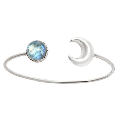 Premium Crescent Moon - Rainbow Moonstone Cuff Bangle Bracelet B-1046 26-EB10131