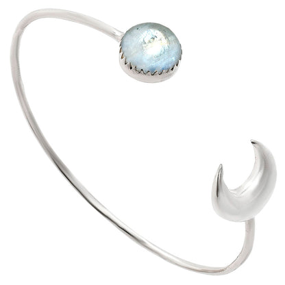 Premium Crescent Moon - Rainbow Moonstone Cuff Bangle Bracelet B-1046 26-EB10132
