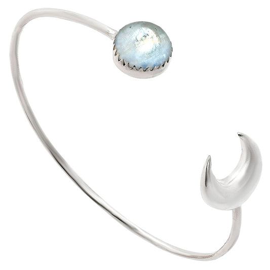 Premium Crescent Moon - Rainbow Moonstone Cuff Bangle Bracelet B-1046 26-EB10132