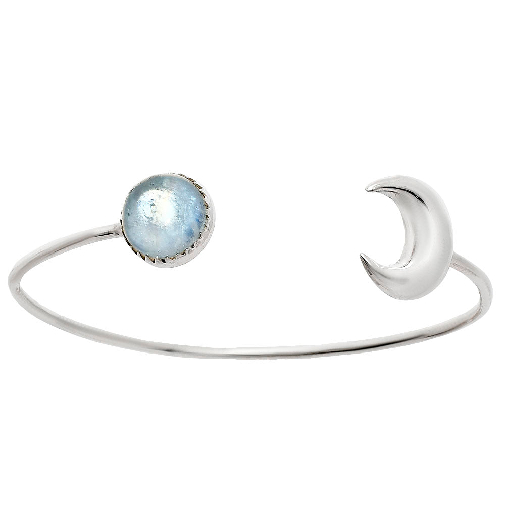 Premium Crescent Moon - Rainbow Moonstone Cuff Bangle Bracelet B-1046 26-EB10132