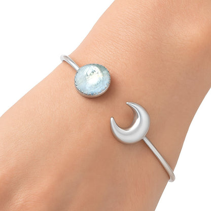 Premium Crescent Moon - Rainbow Moonstone Cuff Bangle Bracelet B-1046 26-EB10132