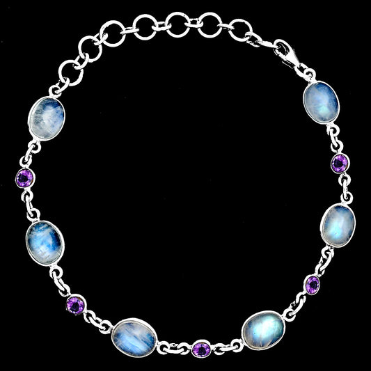 Premium Quality Rainbow Moonstone - India & Amethyst Bracelet B-1006 26-EB10134